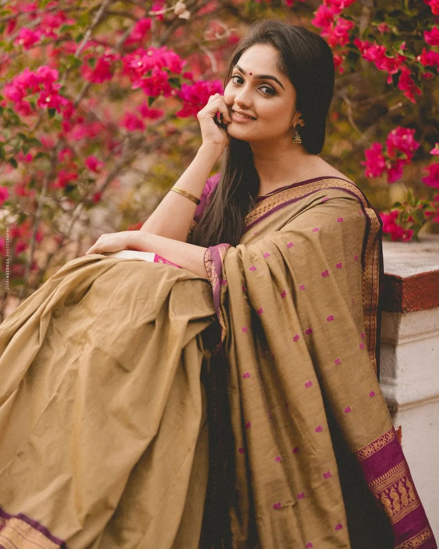 Chic Chiku-Purple Banarasi Silk Saree with Rich Jacquard Design-BHAVNA