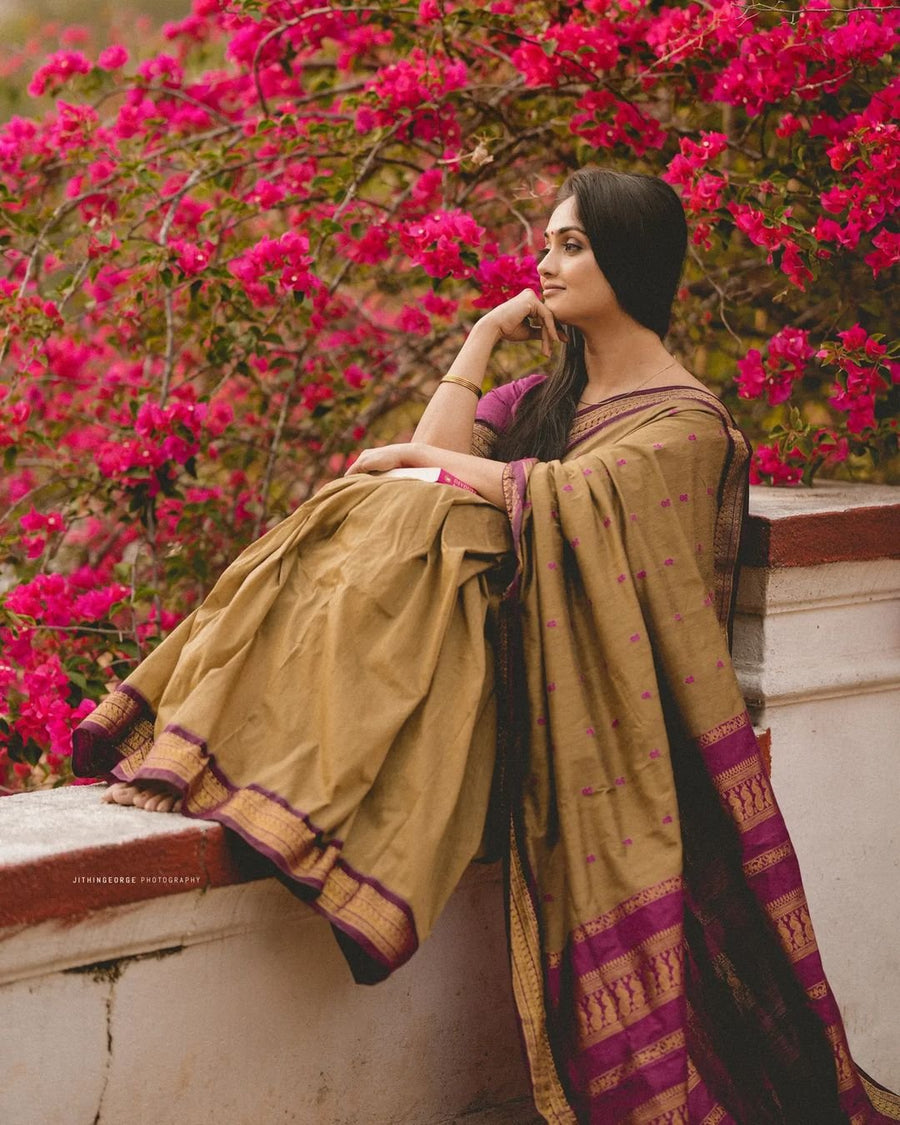 Chic Chiku-Purple Banarasi Silk Saree with Rich Jacquard Design-BHAVNA