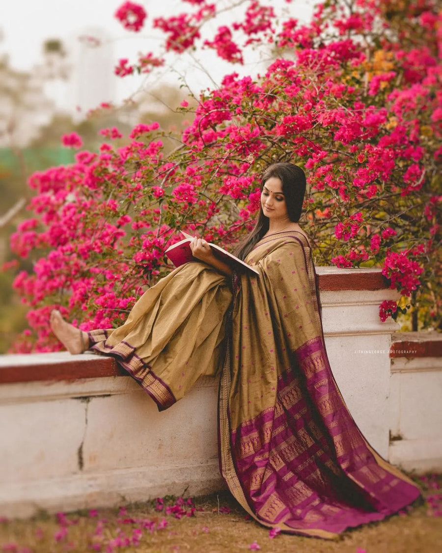 Chic Chiku-Purple Banarasi Silk Saree with Rich Jacquard Design-BHAVNA