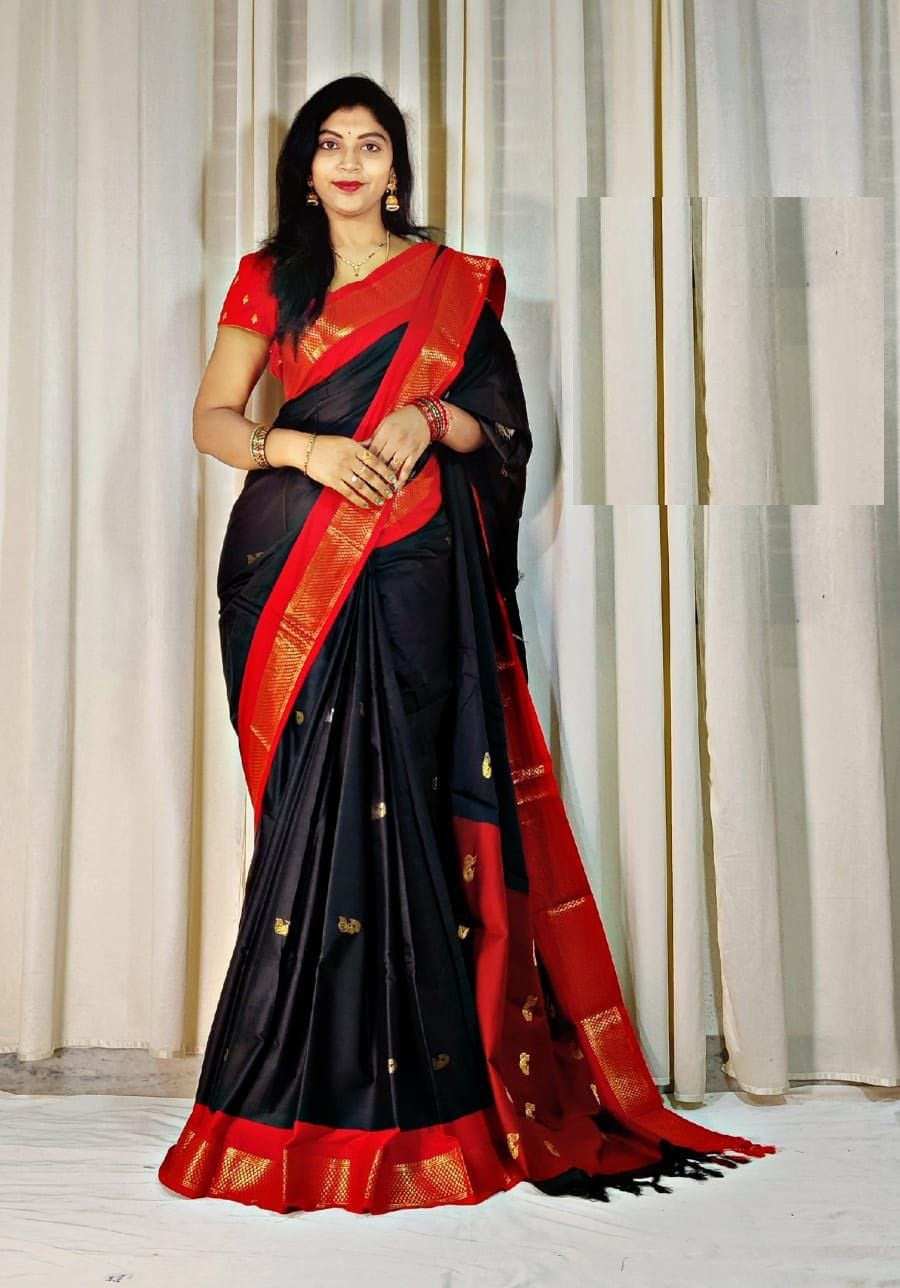 Heer Black Cotton Silk Saree