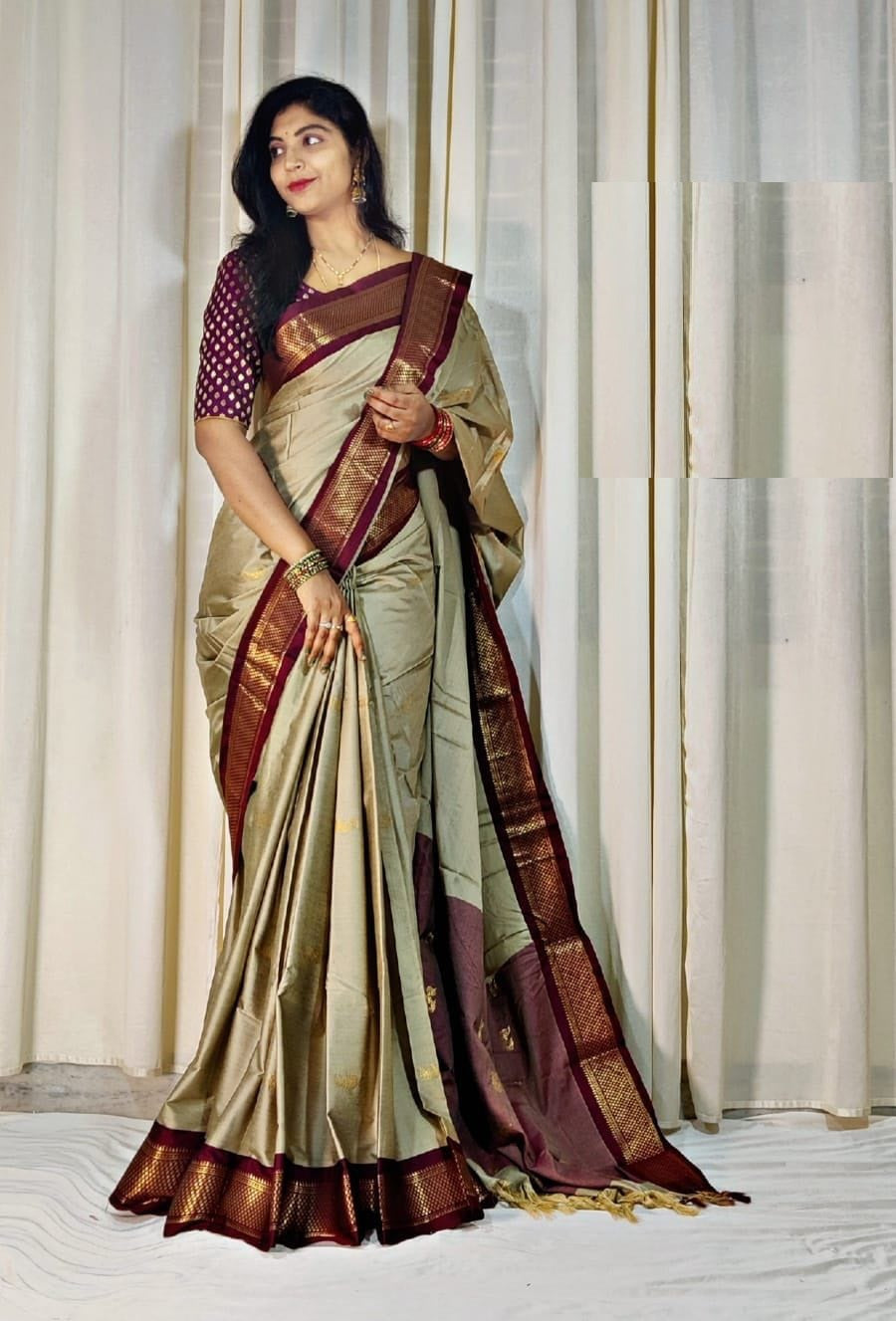 Heer Beige Cotton Silk Saree