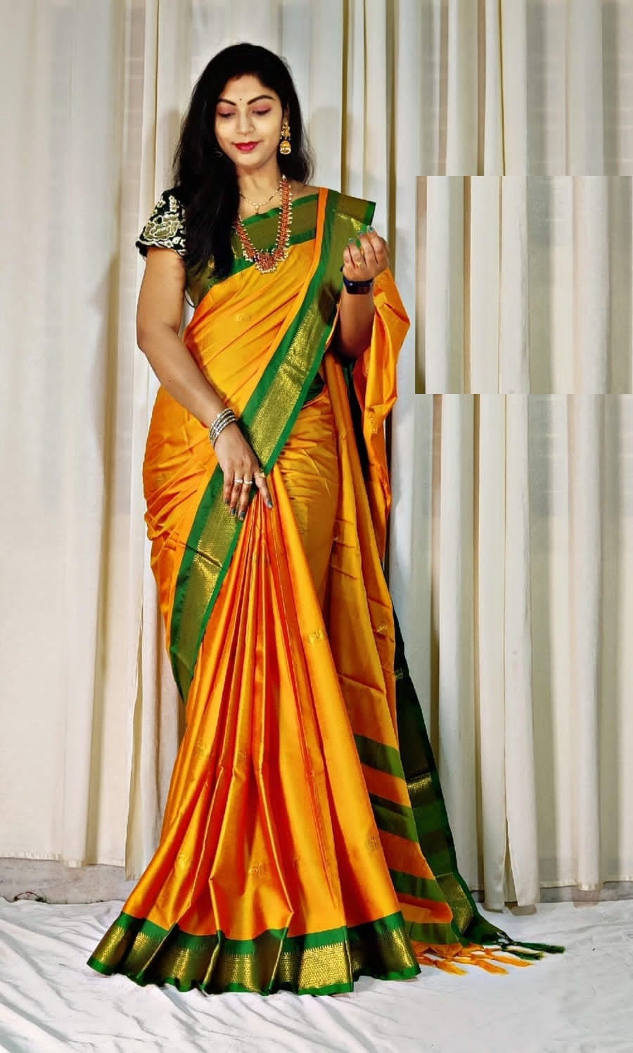 Heer Orange-green Cotton Silk Saree