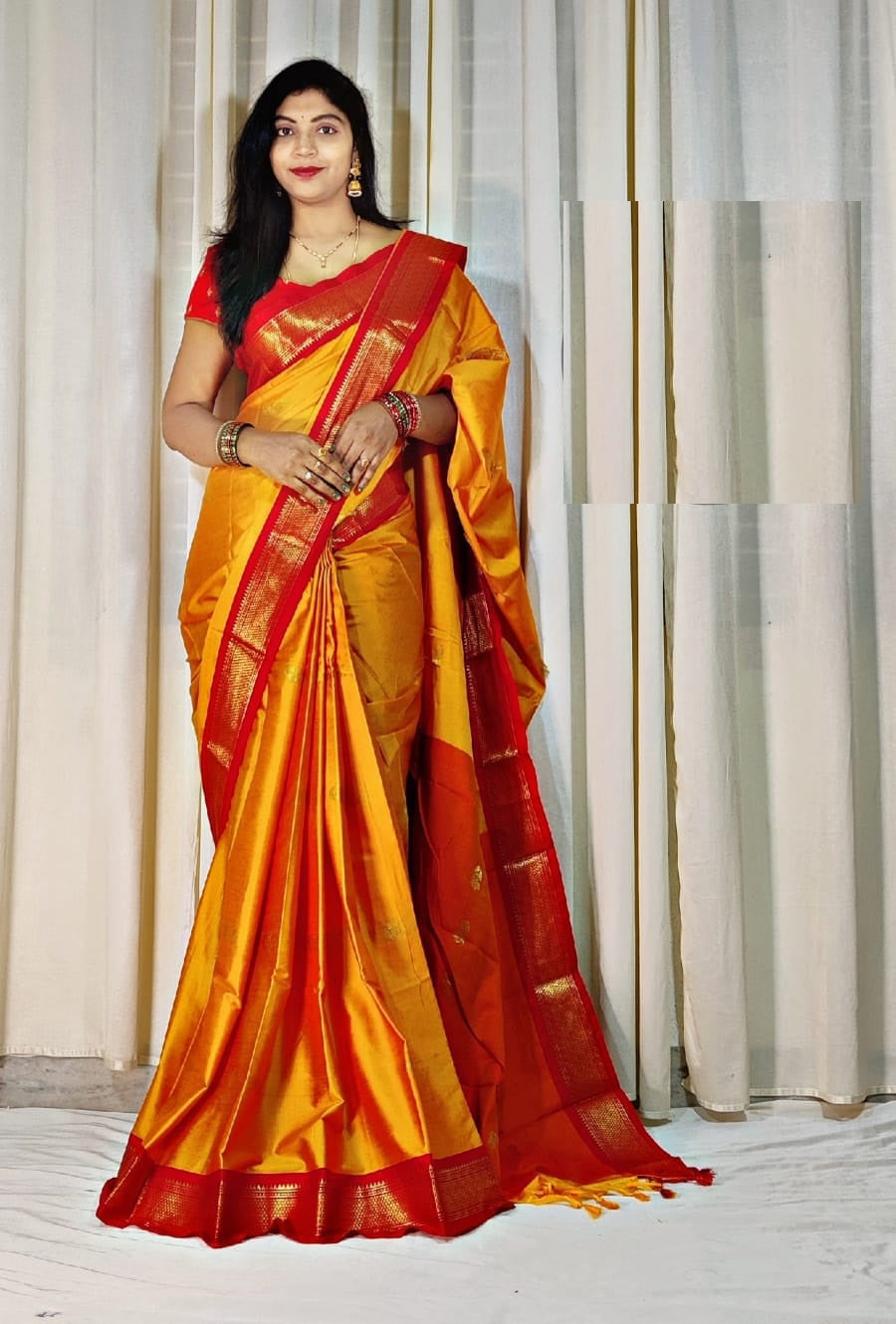 Heer Orange-red Cotton Silk Saree