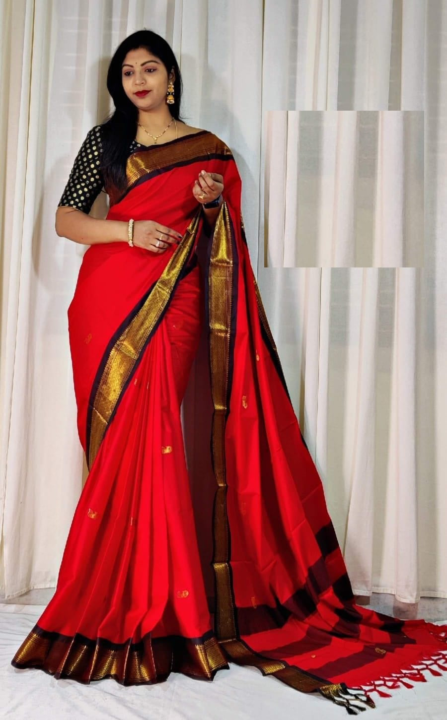 Heer Red Cotton Silk Saree