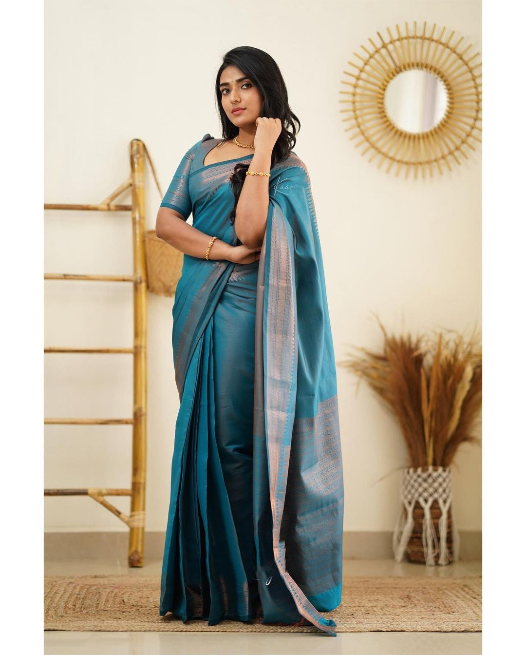 Dipti Dull Blue Soft Silk Saree With Imaginative Blouse Piece Attached