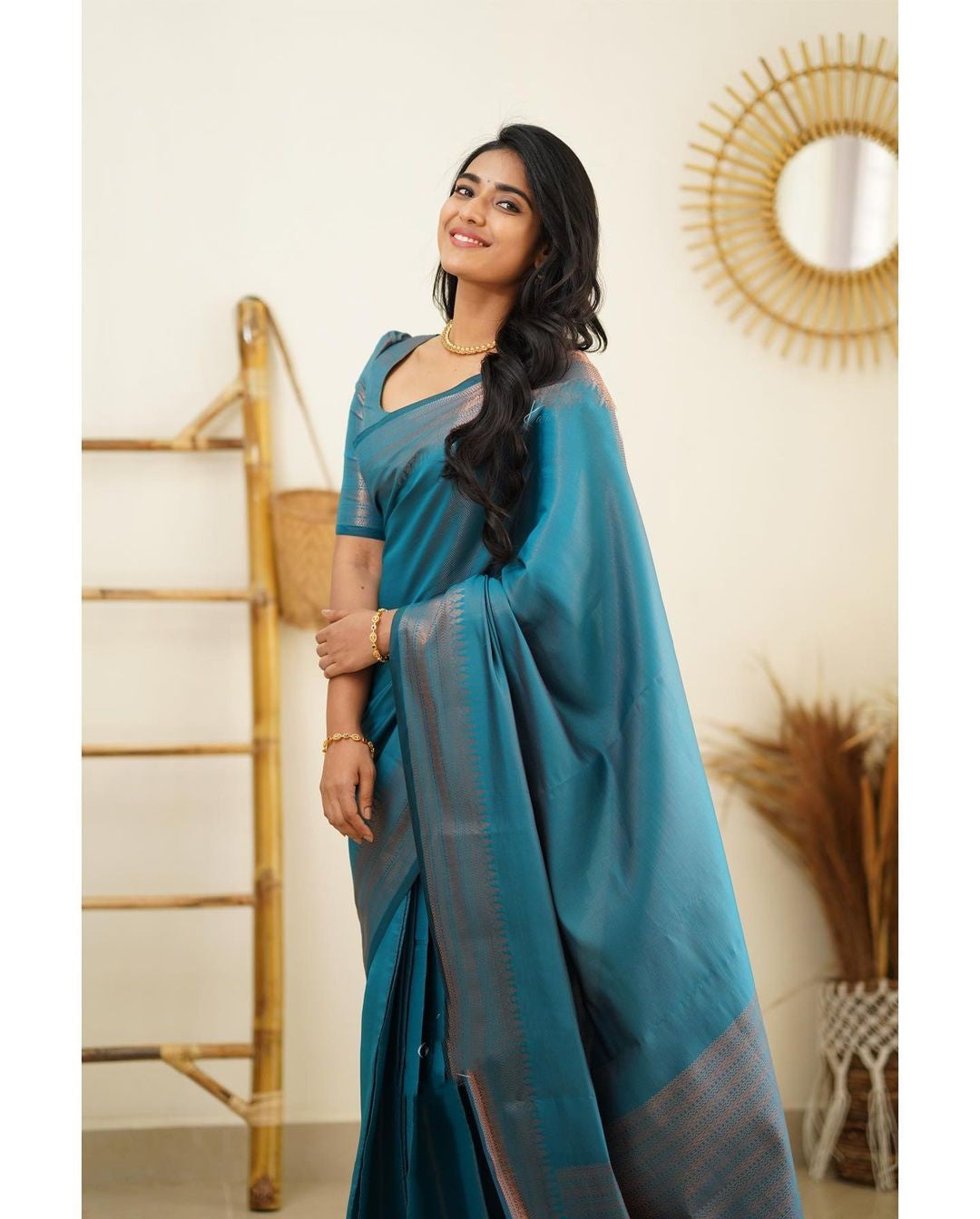 Dipti Dull Blue Soft Silk Saree With Imaginative Blouse Piece Attached