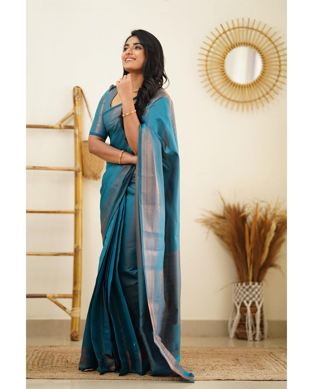 Dipti Dull Blue Soft Silk Saree With Imaginative Blouse Piece Attached