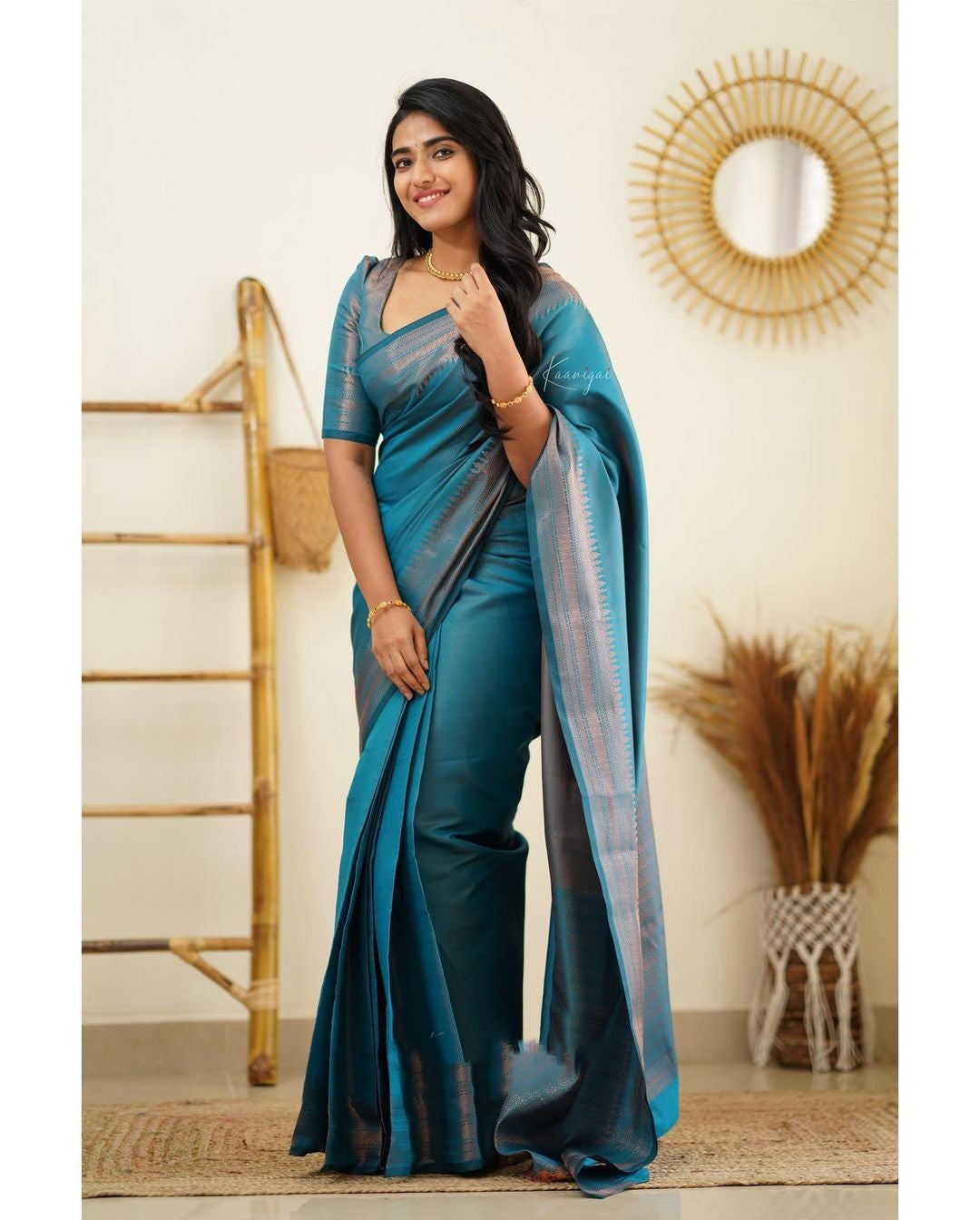 Dipti Dull Blue Soft Silk Saree With Imaginative Blouse Piece Attached