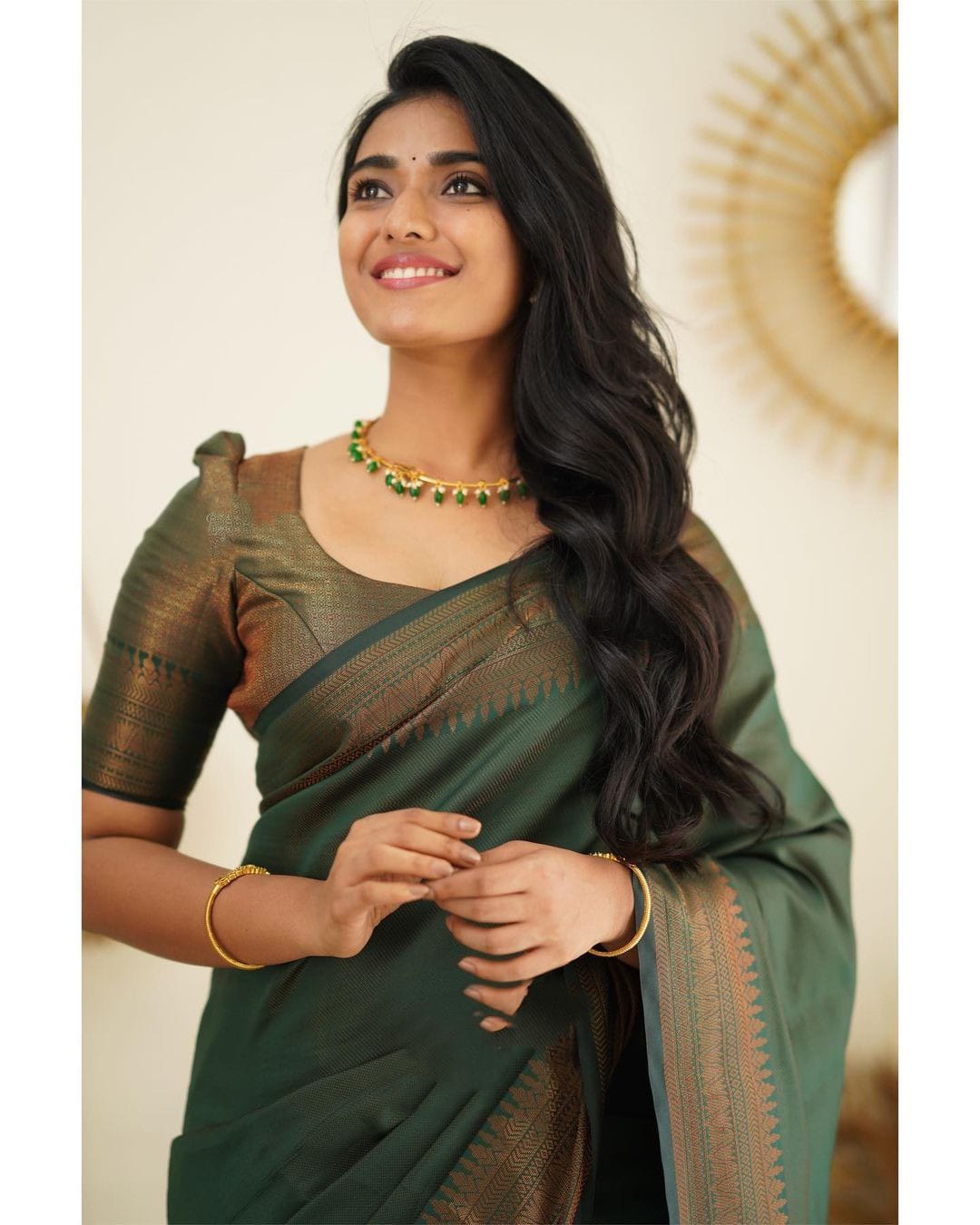 Dipti Green Soft Silk Saree With Imaginative Blouse Piece Attached