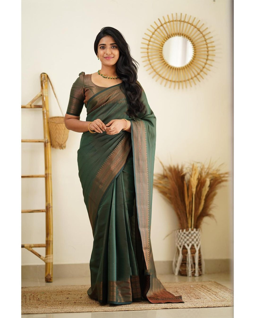 Dipti Green Soft Silk Saree With Imaginative Blouse Piece Attached