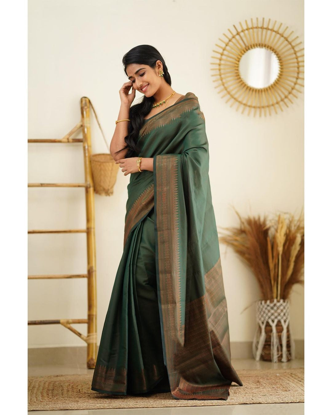 Dipti Green Soft Silk Saree With Imaginative Blouse Piece Attached