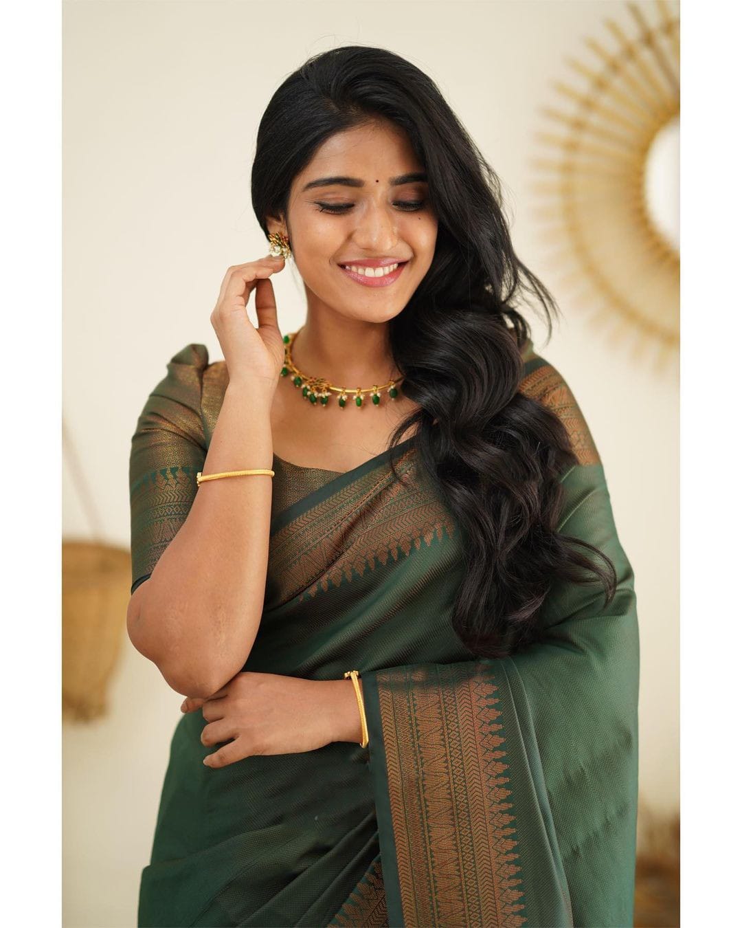 Dipti Green Soft Silk Saree With Imaginative Blouse Piece Attached