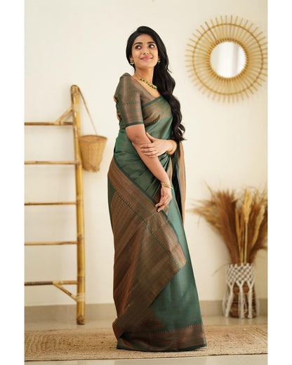 Dipti Green Soft Silk Saree With Imaginative Blouse Piece Attached