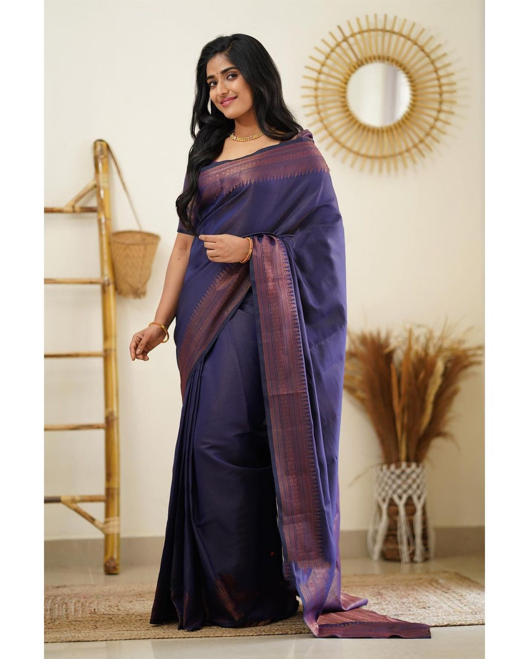 Dipti Navy Blue Soft Silk Saree With Imaginative Blouse Piece Attached