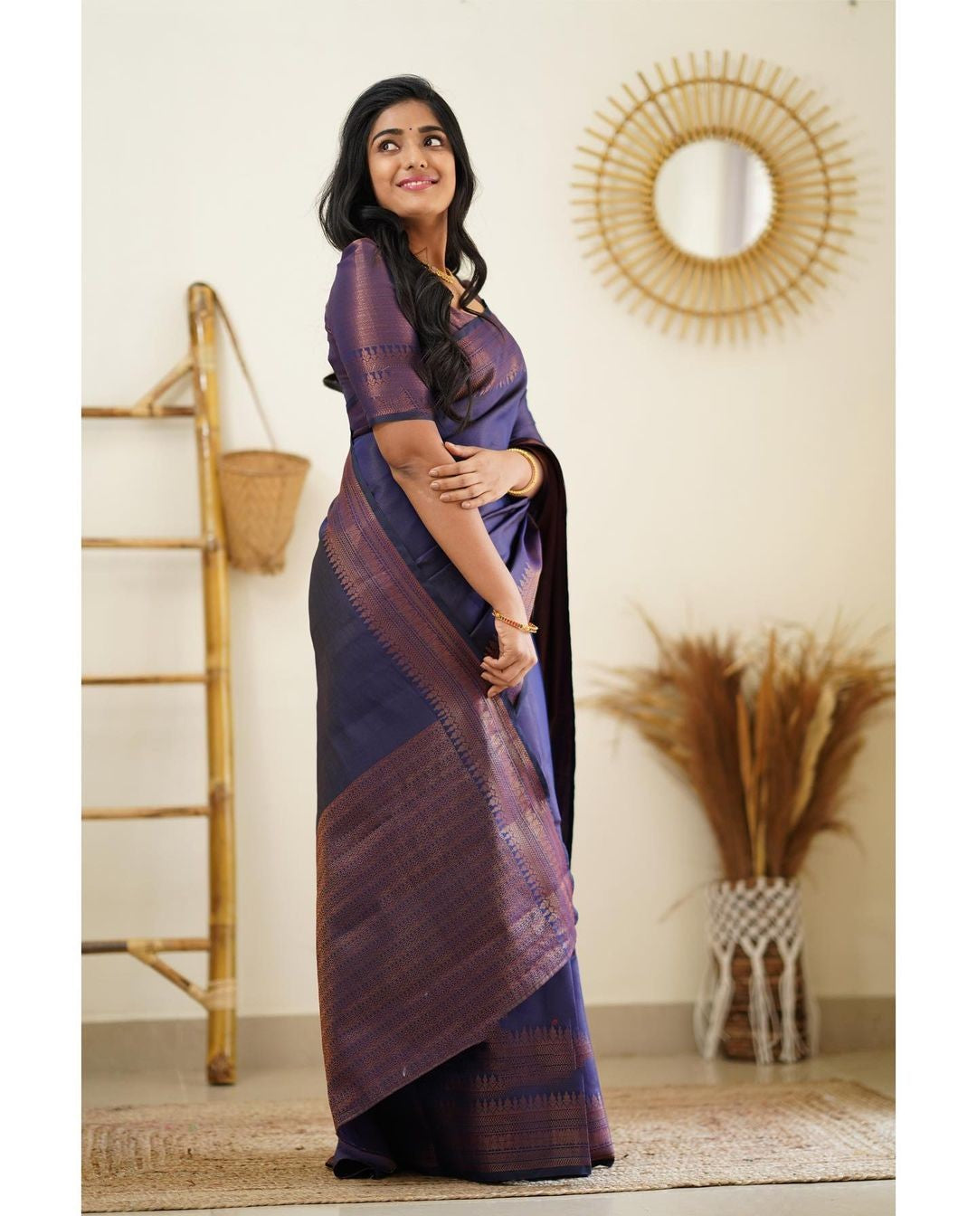 Dipti Navy Blue Soft Silk Saree With Imaginative Blouse Piece Attached