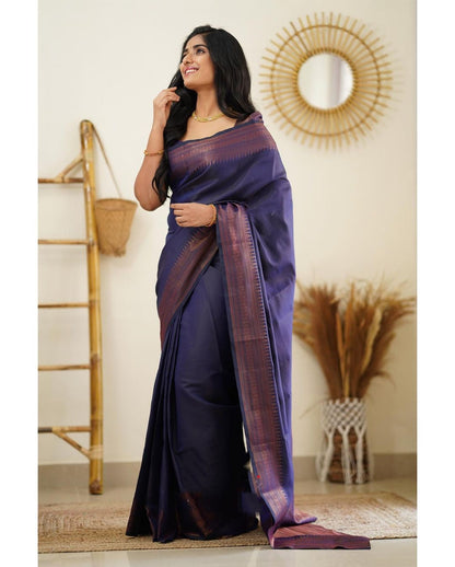 Dipti Navy Blue Soft Silk Saree With Imaginative Blouse Piece Attached