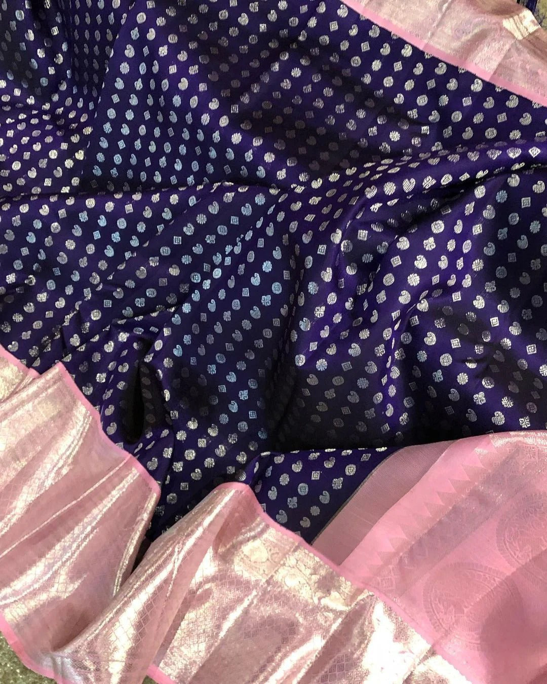 Revathi - Blue Soft Silk Saree with Jacquard Weaving and Pink Border