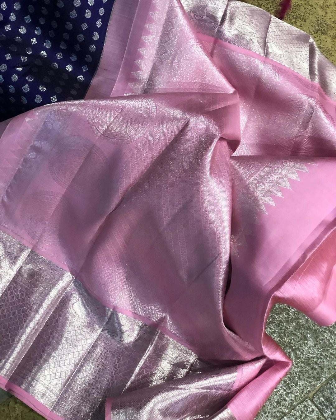 Revathi - Blue Soft Silk Saree with Jacquard Weaving and Pink Border