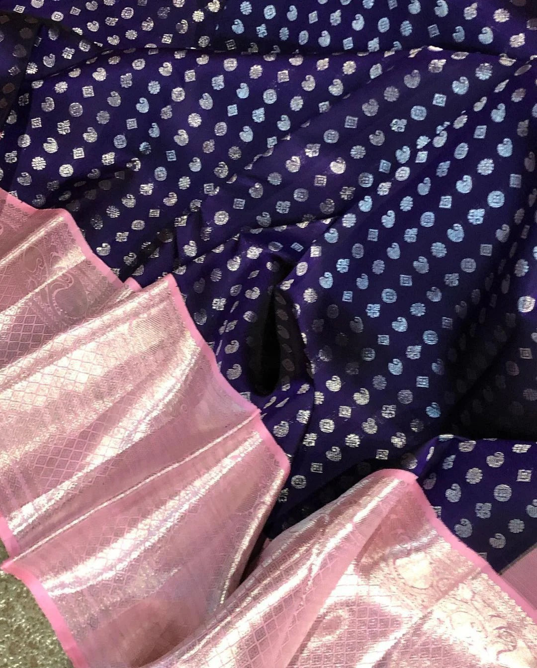 Revathi - Blue Soft Silk Saree with Jacquard Weaving and Pink Border