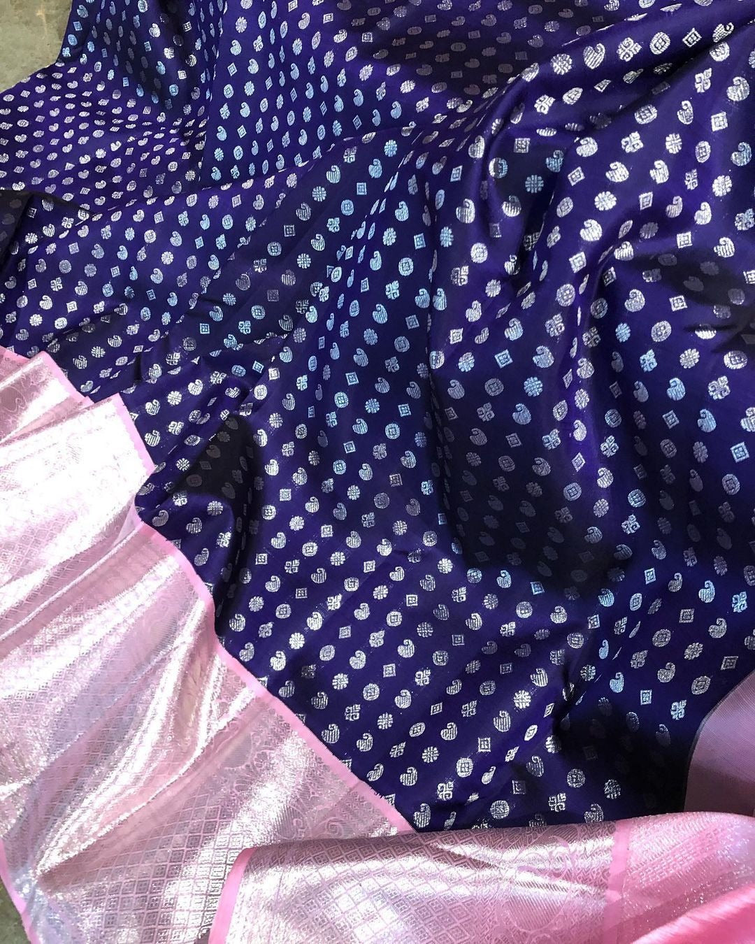 Revathi - Blue Soft Silk Saree with Jacquard Weaving and Pink Border