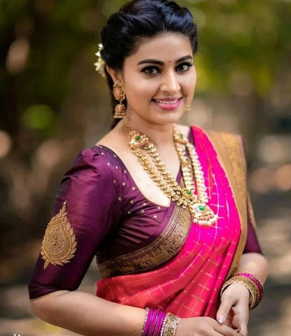 Anaya – Pink Soft Silk Saree with Jacquard Weaving Border