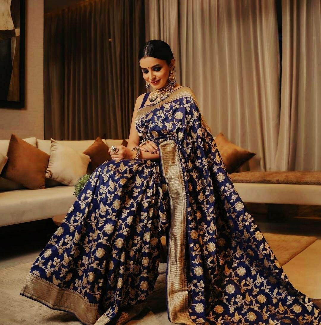 Rasbai - Blue Banarasi Silk Saree with Jacquard Gold Woven Work