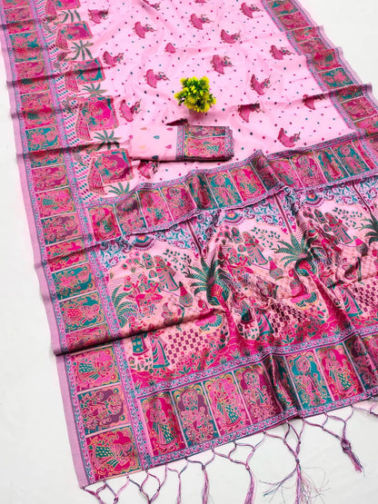 Sumati - Pink Kashmiri Modal Silk Saree with Zari Weaving