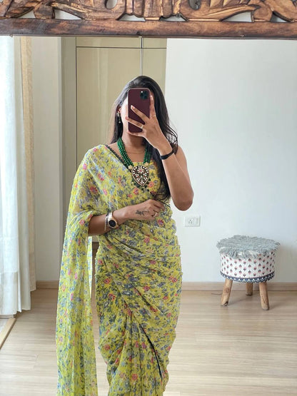 One Min Ready to Wear Pista-Green lily Saree