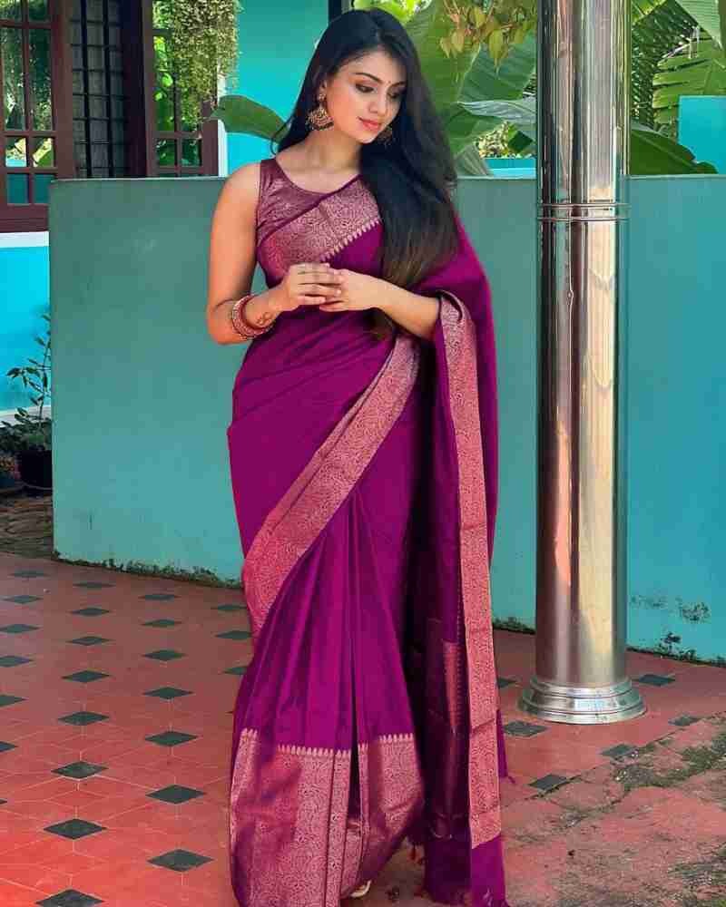 Nayira - Purple Soft Silk Saree with Silver Zari Border and Matching Blouse (Copy)