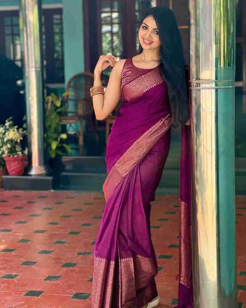 Nayira - Purple Soft Silk Saree with Silver Zari Border and Matching Blouse (Copy)
