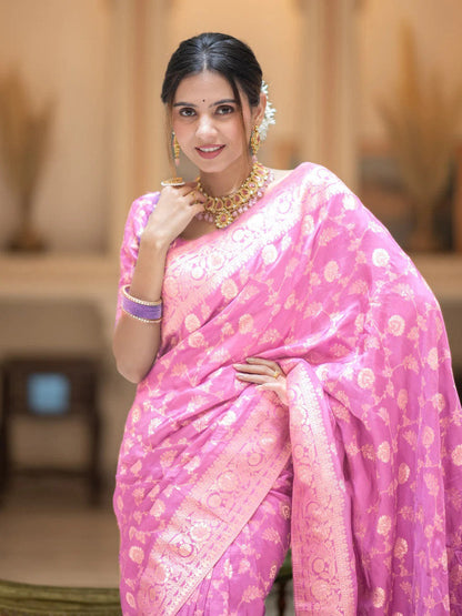 Hira BabyPink Banarasi Silk Saree With Amazing Blouse Piece