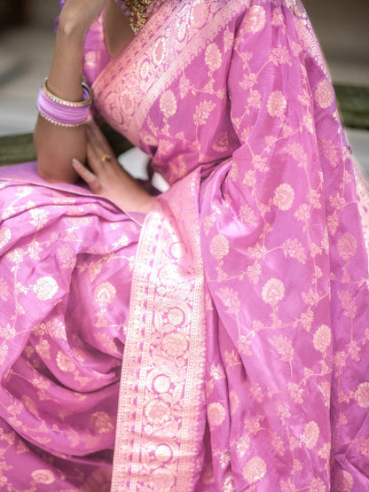 Hira BabyPink Banarasi Silk Saree With Amazing Blouse Piece