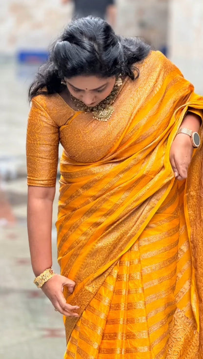 Stunning Yellow Banarasi Silk Saree with Rich Jacquard Design-LIZA