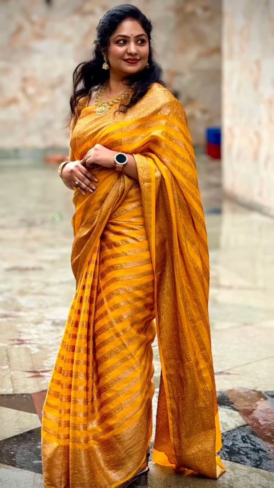 Stunning Yellow Banarasi Silk Saree with Rich Jacquard Design-LIZA