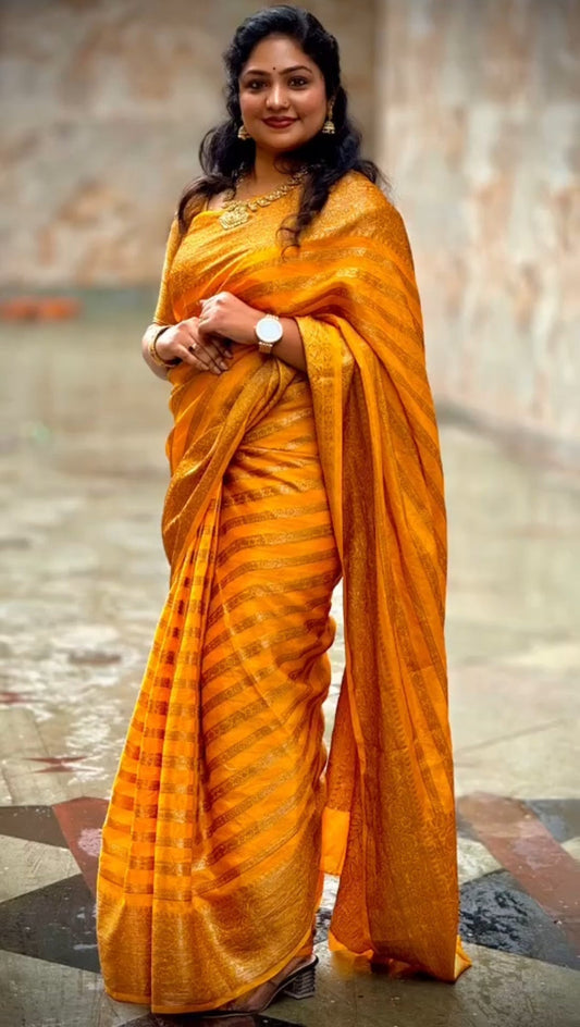 Stunning Yellow Banarasi Silk Saree with Rich Jacquard Design-LIZA