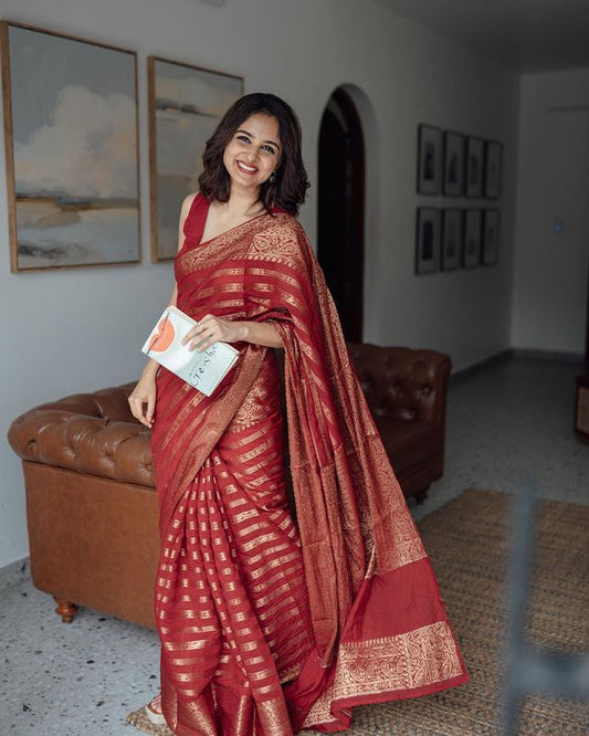 Opulent Red Soft Banarasi Silk Saree with Elegant Jacquard Design-LIZA