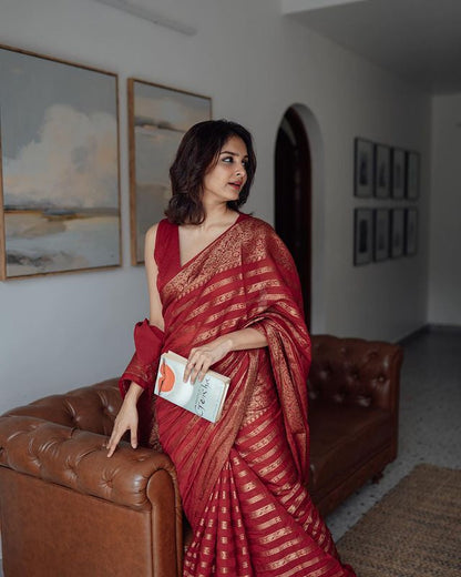 Opulent Red Soft Banarasi Silk Saree with Elegant Jacquard Design-LIZA