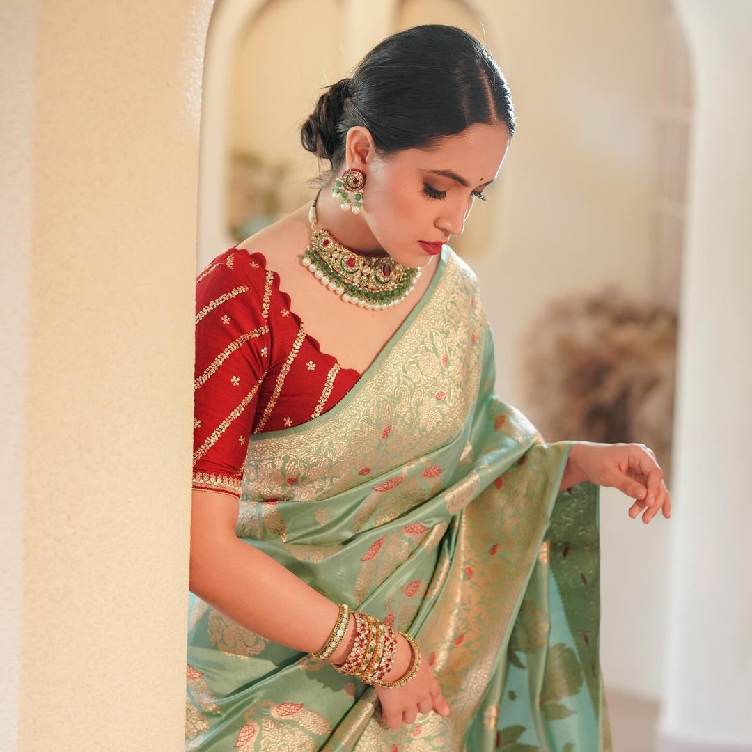 Vrinda Pista Soft Silk Saree