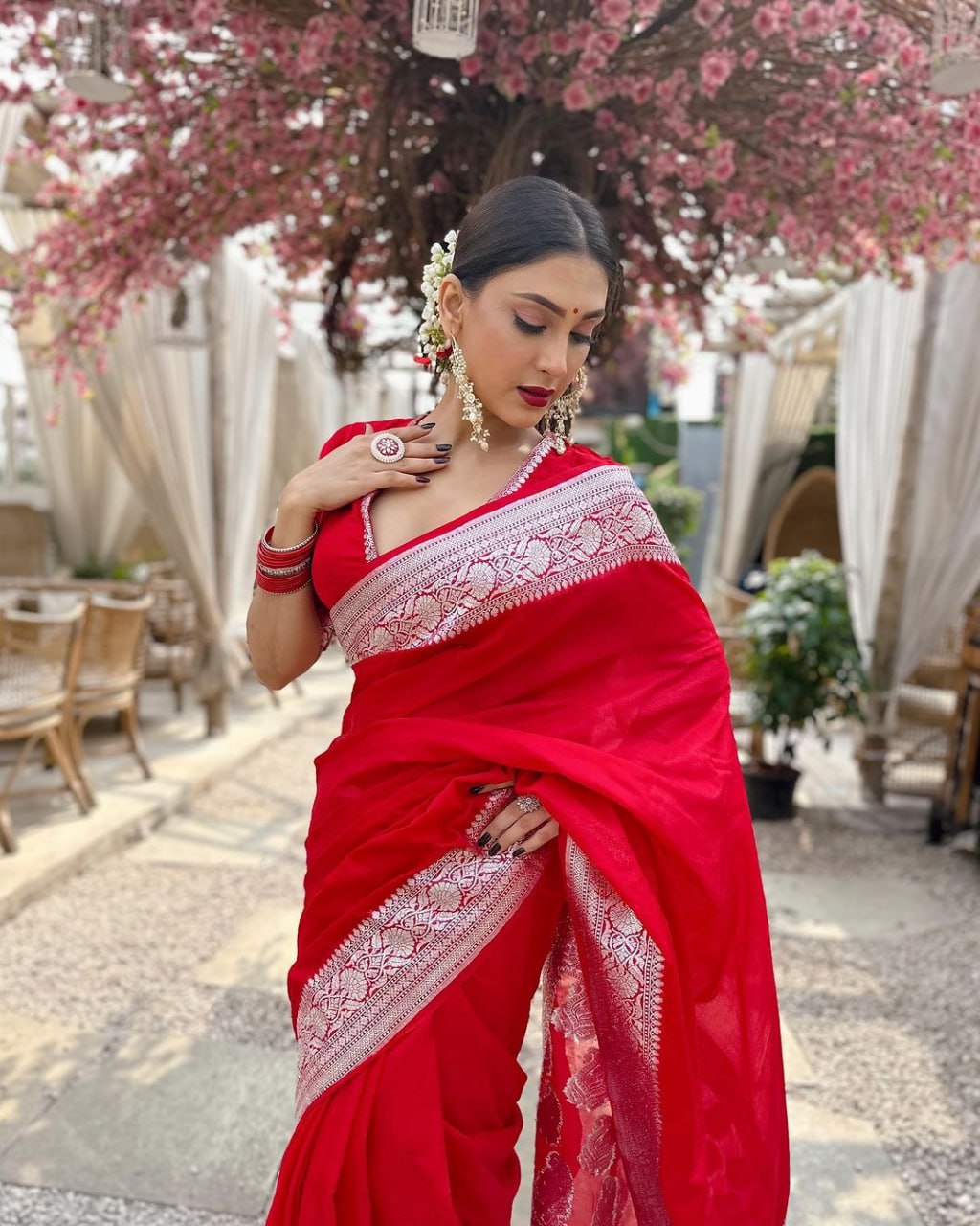 Surya Solid Red Banarasi Silk Saree