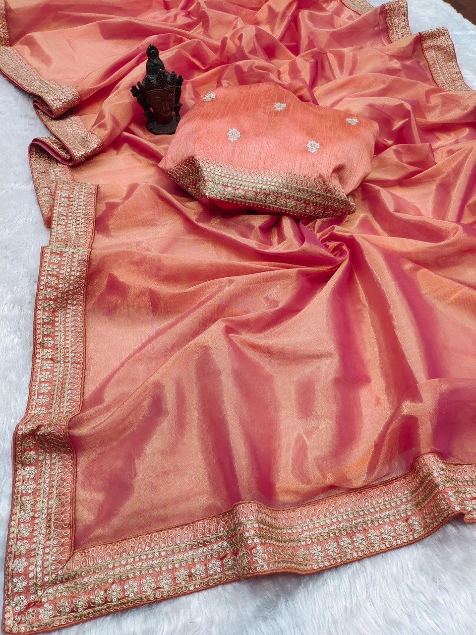 New Designer Soft Zari Tissue Saree with Handwork Blouse