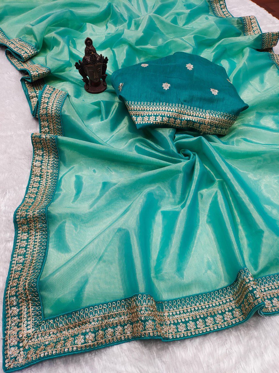 New Designer Soft Zari Tissue Saree with Handwork Blouse