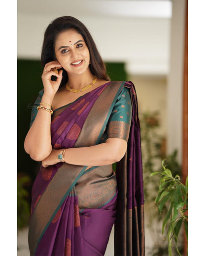 Ojas Purple Soft Silk Saree With Attractive Blouse Piece Attached