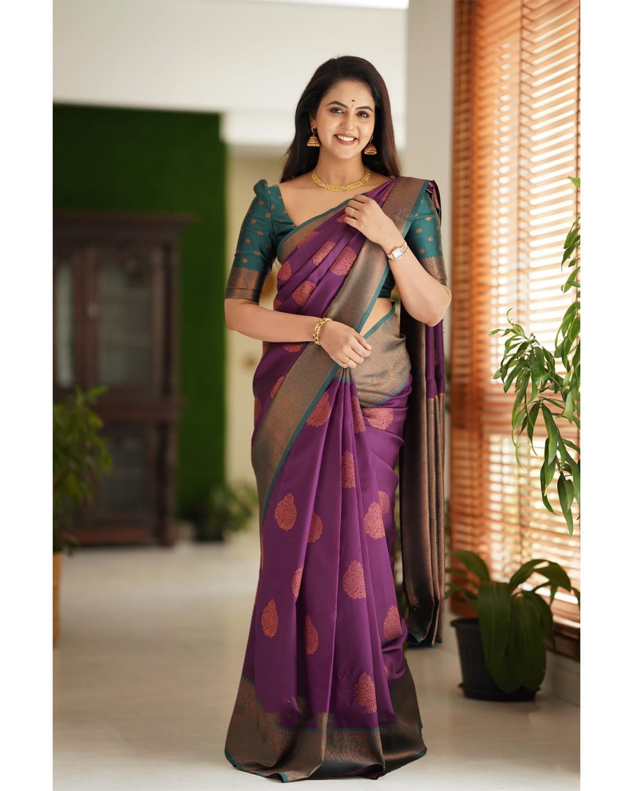 Ojas Purple Soft Silk Saree With Attractive Blouse Piece Attached