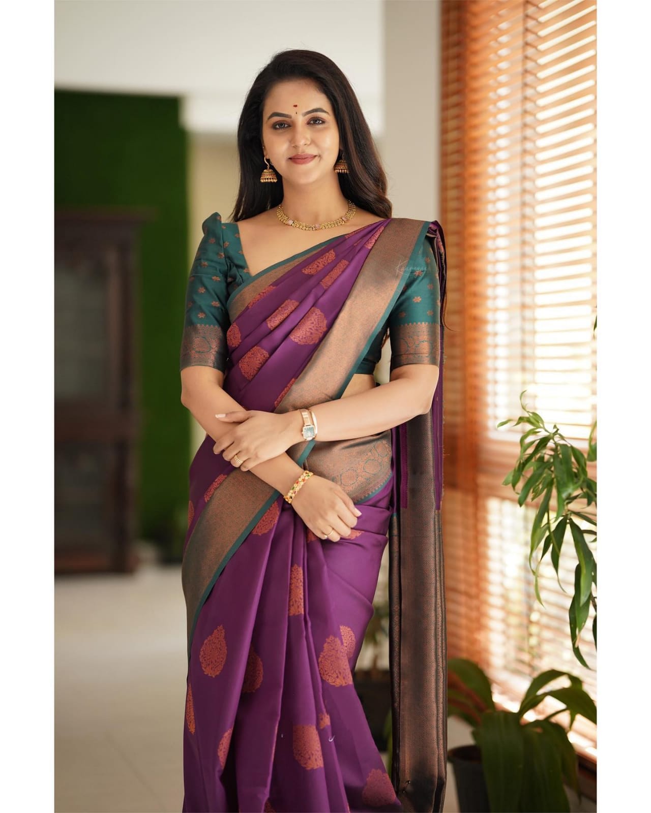 Ojas Purple Soft Silk Saree With Attractive Blouse Piece Attached