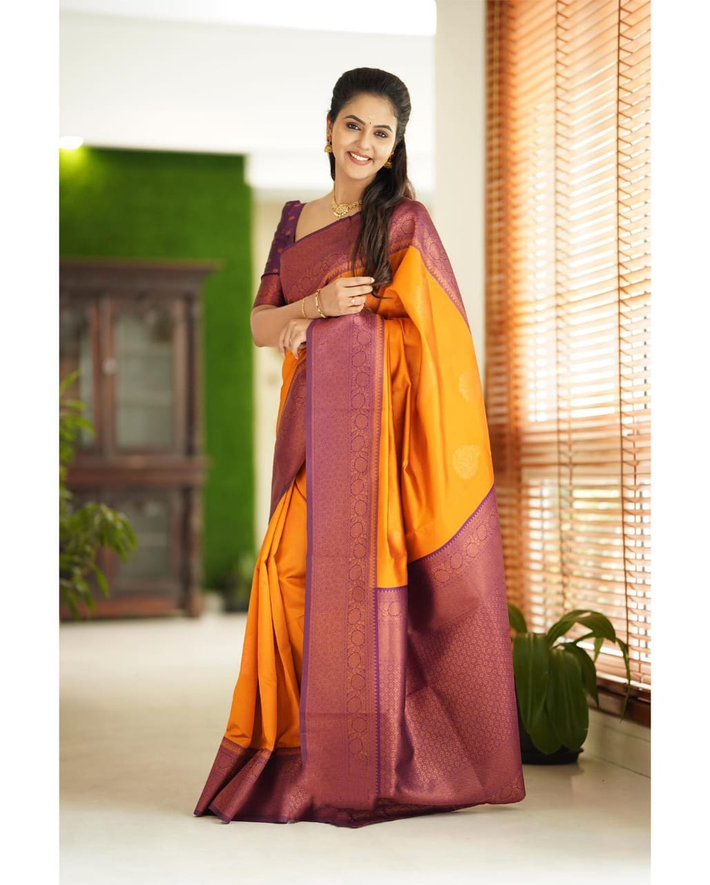 Ojas Yellow Soft Silk Saree With Attractive Blouse Piece Attached