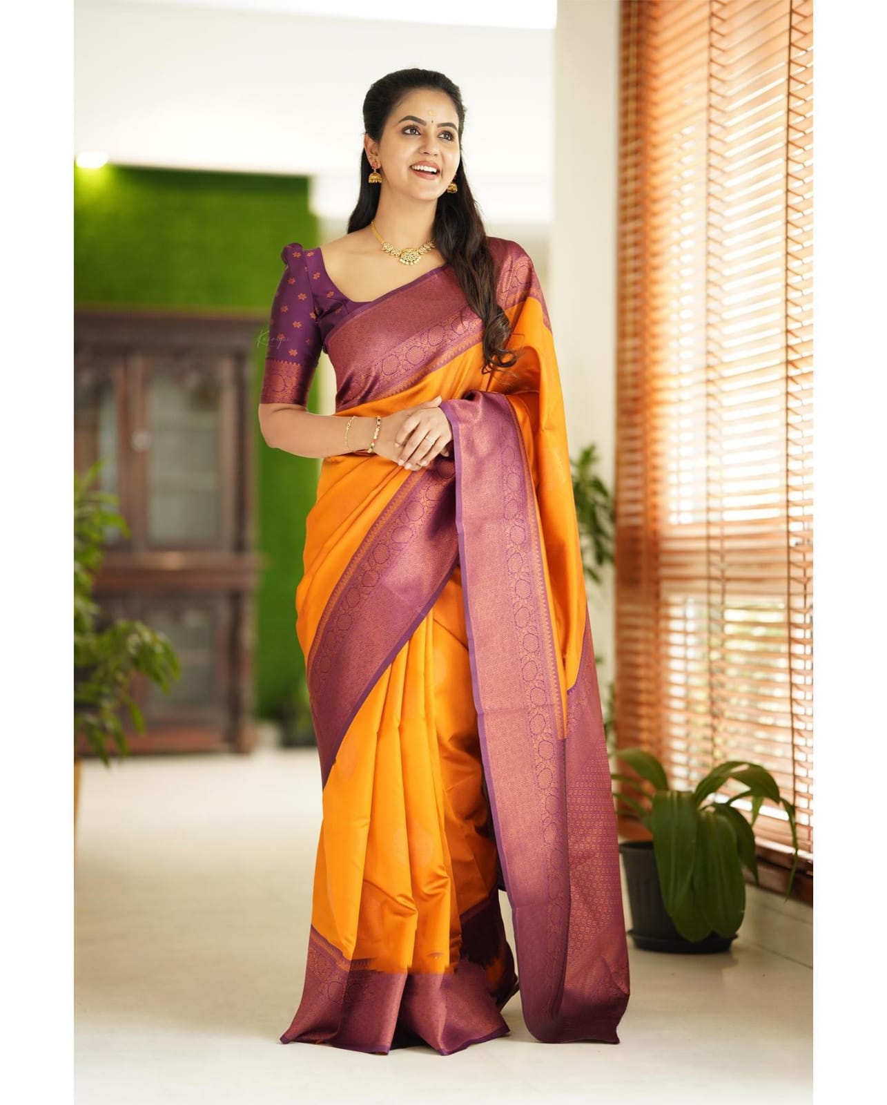 Ojas Yellow Soft Silk Saree With Attractive Blouse Piece Attached