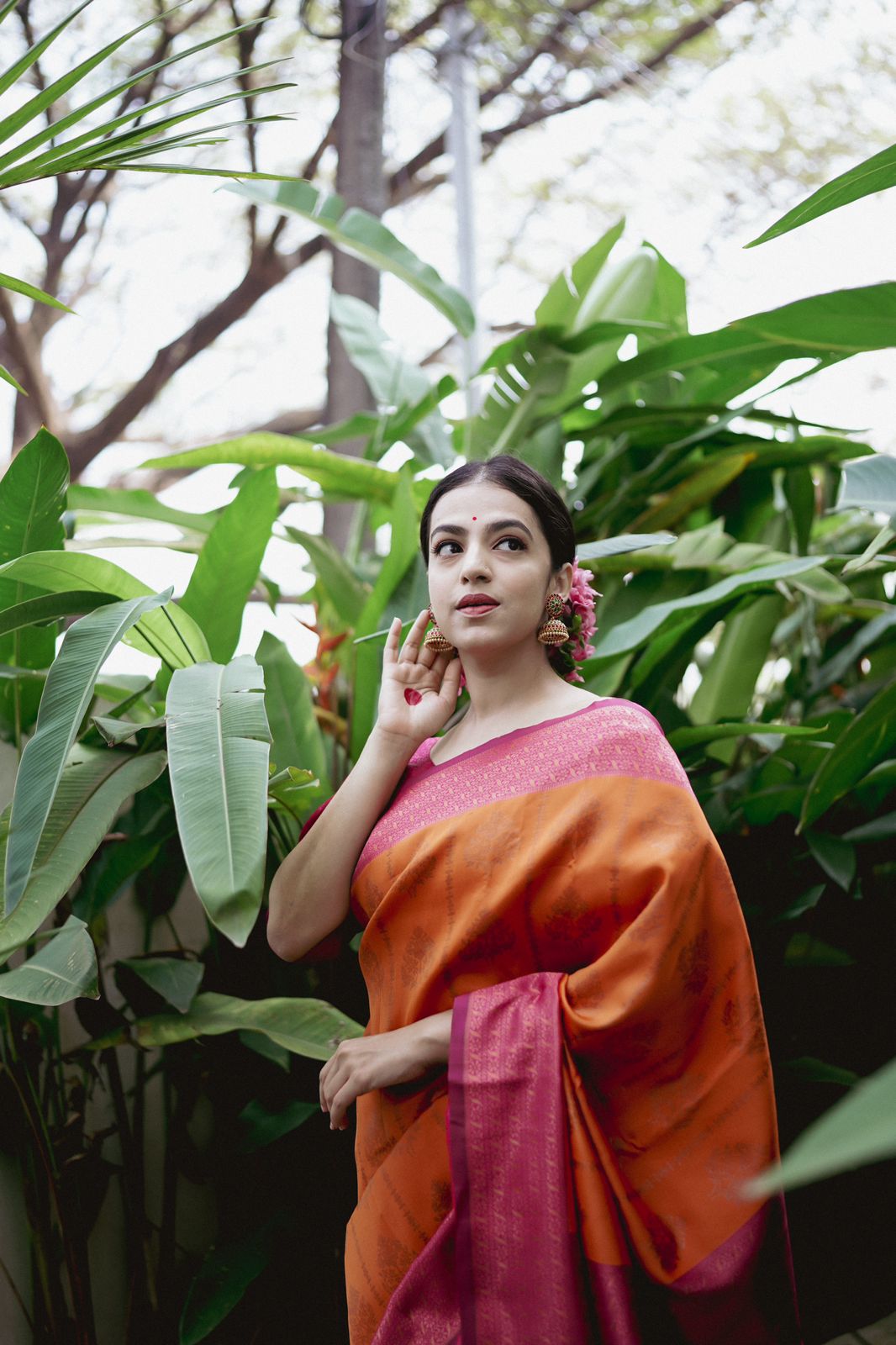 Incredible Orange Soft Banarasi Silk Saree WIth Attached Blouse Piece