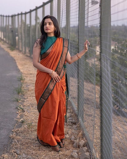 Sophisticated Orange-Green Banarasi Silk Saree with Rich Jacquard Design-BHAVNA