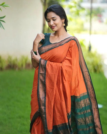 Exquisite Orange-Green Banarasi Silk Saree with Jacquard Detailing-Bhavna