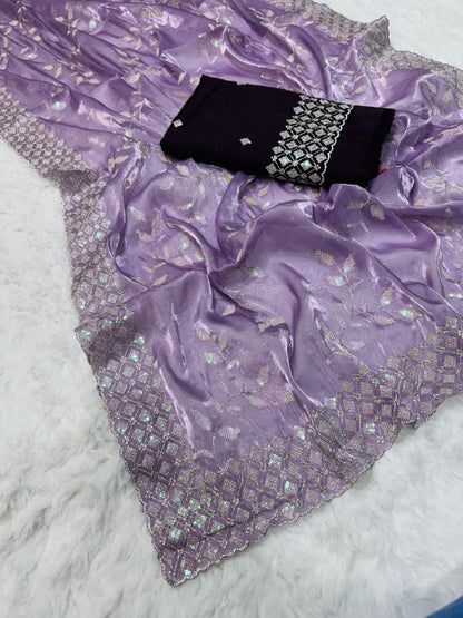 Weds Special Jimmy Choo Fabric Saree with unstitched Blouse | Zariknyaa saree